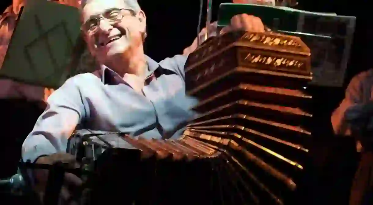 A bandoneón player enjoying the moment