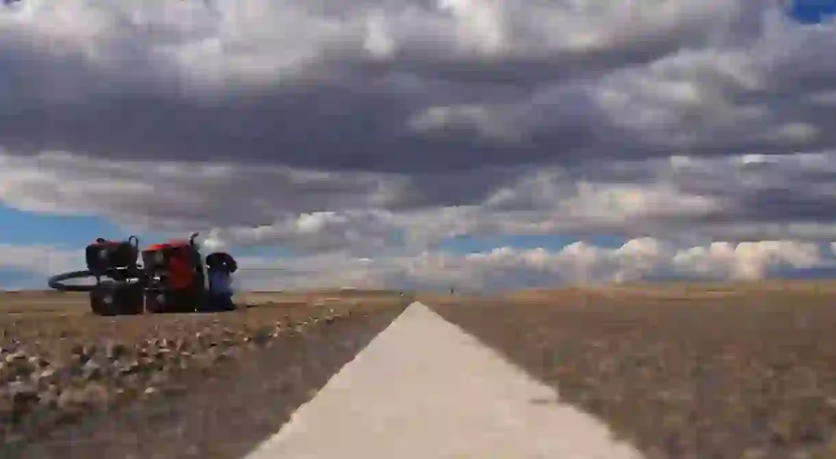 A bike resting on a route in Patagonia, Argentina