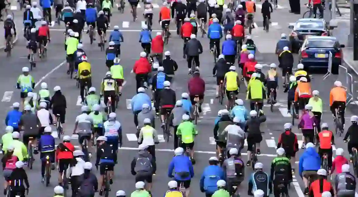 Some 32,000 cyclists participate in the Five Boro Bike Tour annually.