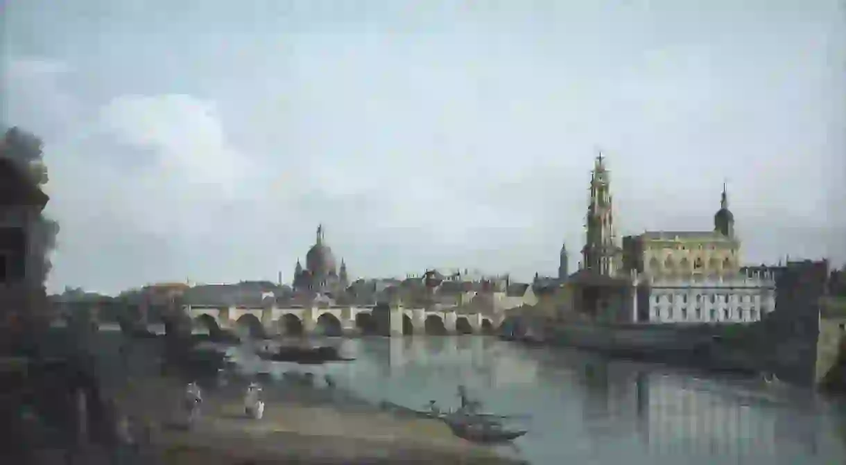 Canalettos Dresden as Seen From the Banks of the River Elbe Below the Augustus Bridge, 1748 Gemäldegalerie Alte Meister, Staatliche Kunstsammlungen Dresden, Foto: Elke Estel