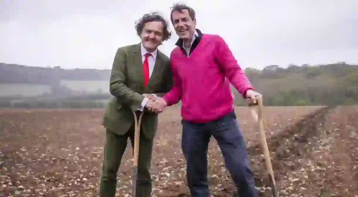 Historic moment in English-Sparkling-Wine-making history as Pierre Emmanuel Taittinger and Patrick McGrath MW of Hatch Mansfield plant their first vines at Domaine Evremond in Kent