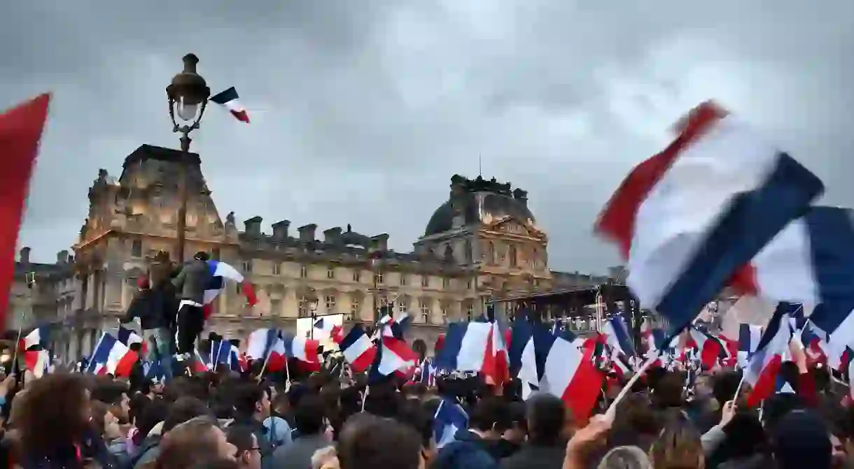 Macron rally at the Louvre