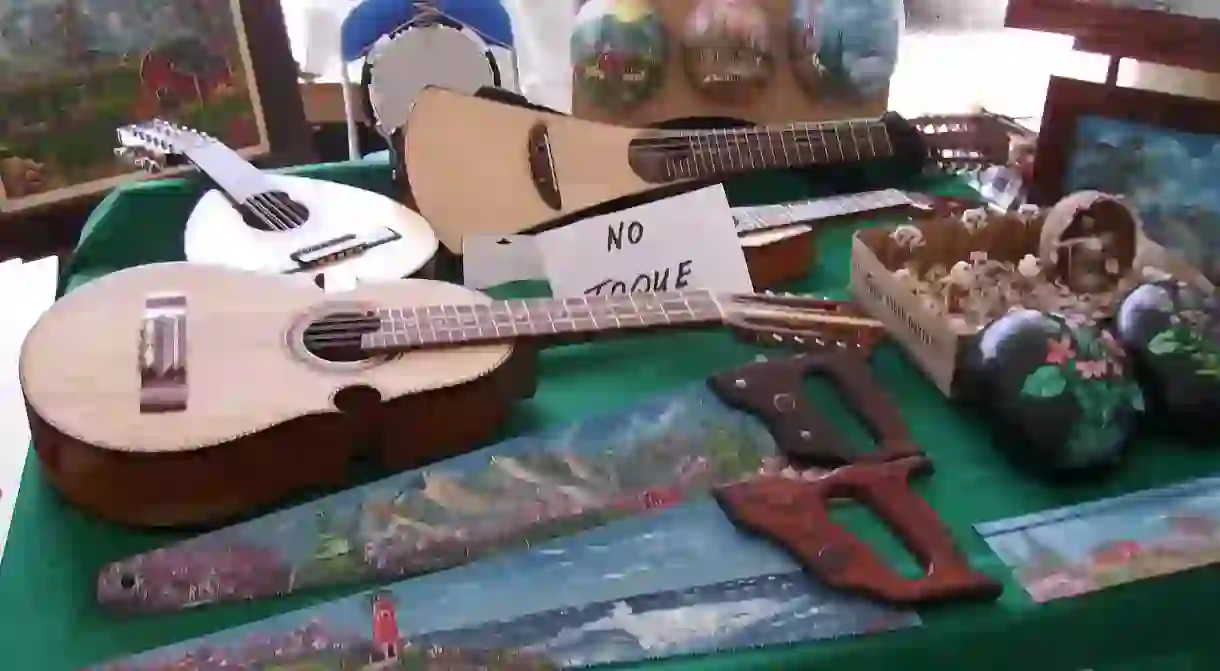 Instruments and artwork at San Sebastians Plaza del Mercado