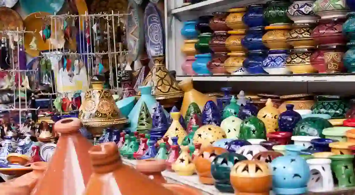 Colourful ceramics in a store in Casablanca