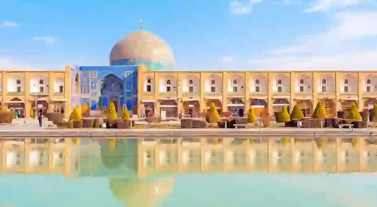 Sheikh Lotfollah Mosque at Naqsh-e Jahan Square in Isfahan, Iran. Construction of the mosque started in 1603 and was finished in 1618