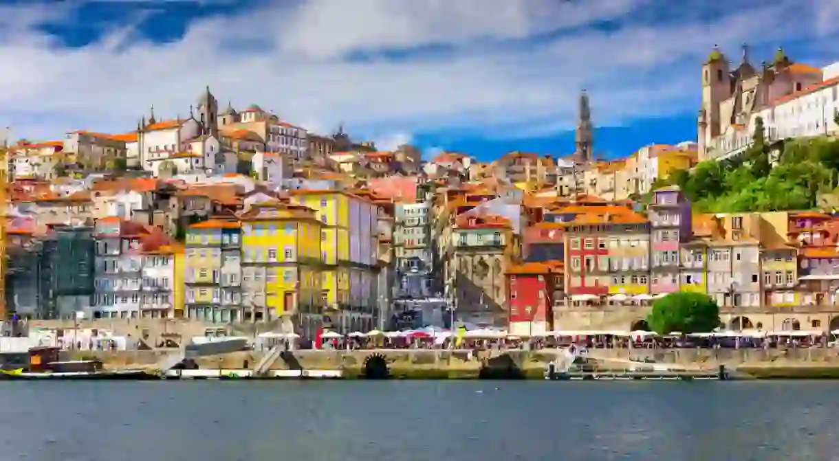 Porto, Portugal old town skyline from across the Douro River