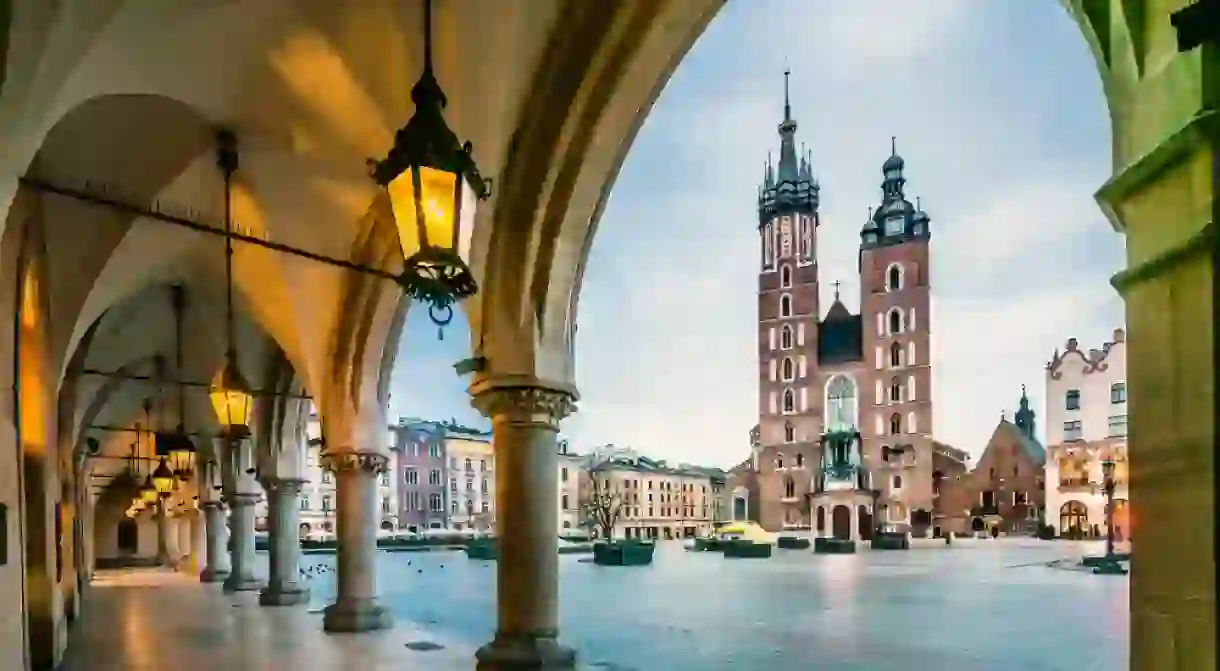 Krakow Market Square is in the heart of the Polish citys Old Town