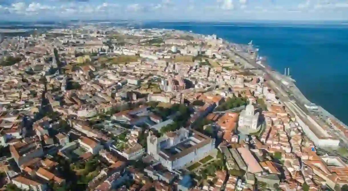 Aerial view of Old Town Lisbon