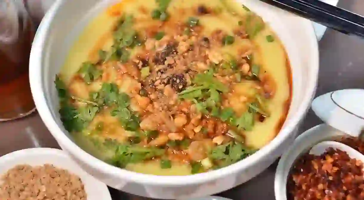 Tofu paste noodles at 999 Shan Noodle Shop in Yangon, Myanmar