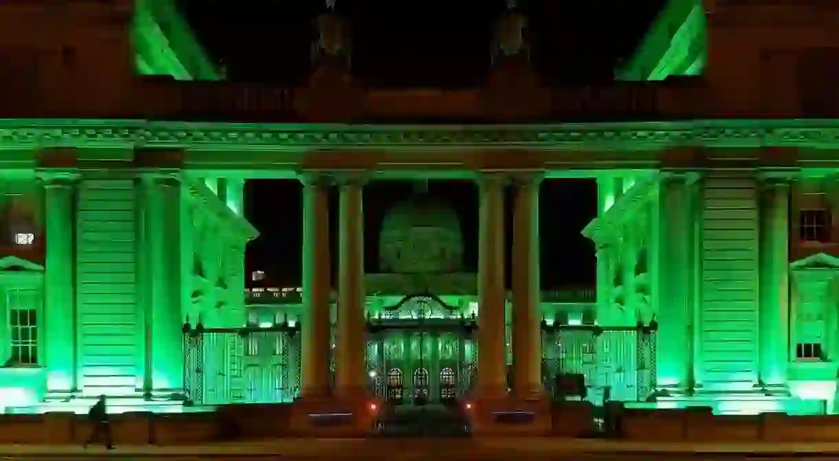 Leinster House lit up green for St Patricks Day