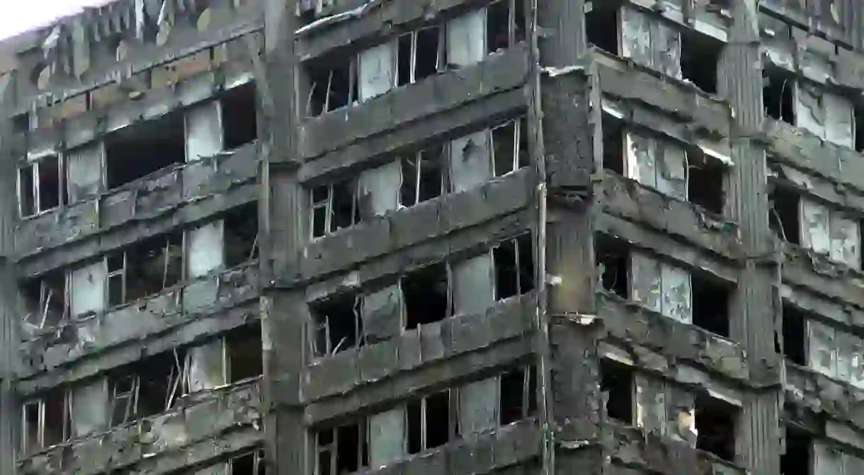 The charred remains of Grenfell Tower, North Kensington