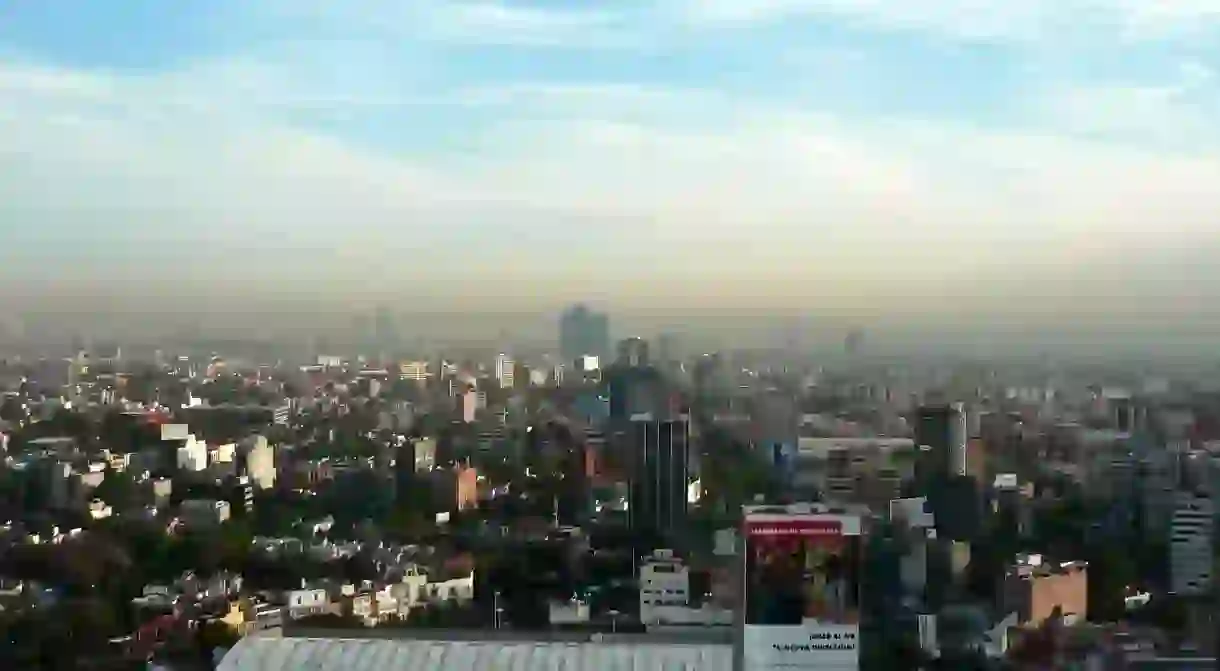 Panorama of smoggy Mexico City