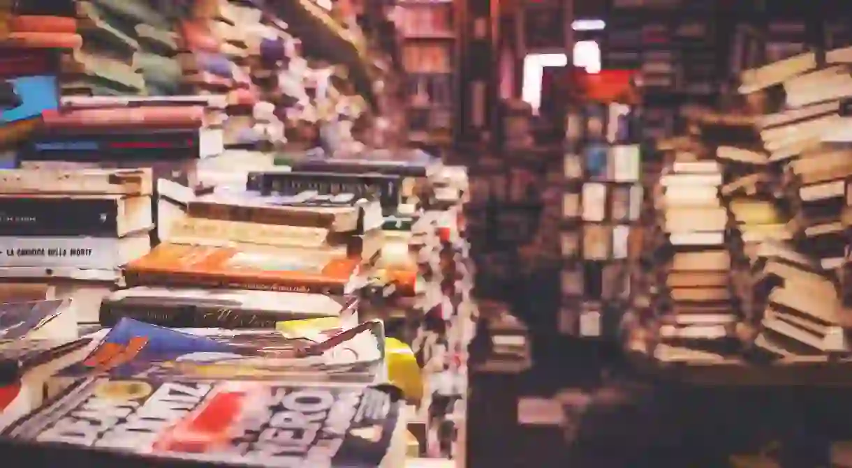 Shelves at an independent bookstore