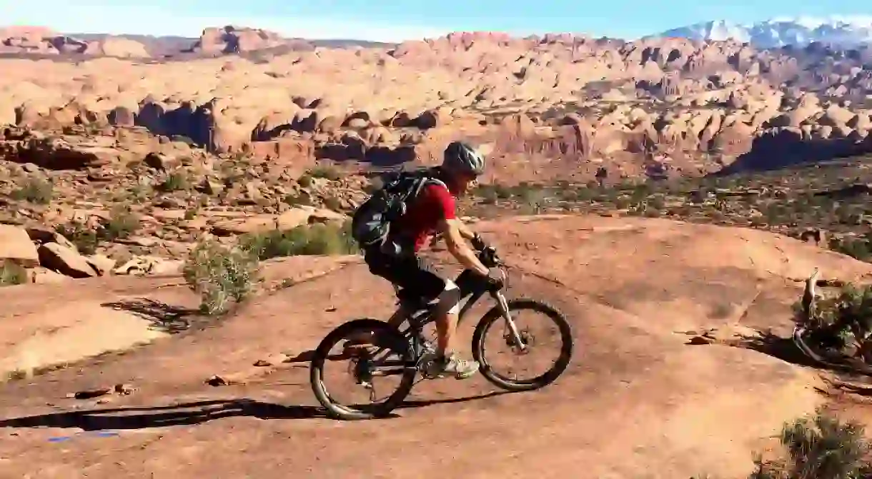 Cyclist riding in Moab, UT