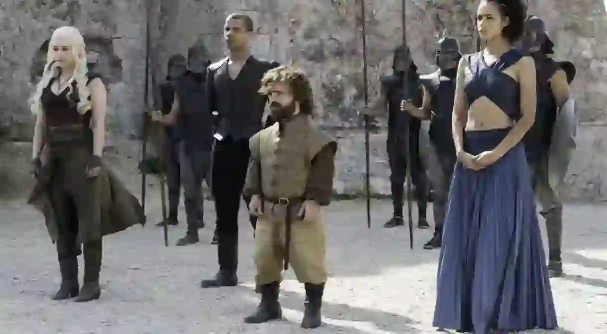 Emilia Clarke as Daenerys, Peter Dinklage as Tyrion Lannister, Nathalie Emmanuel as Missandei