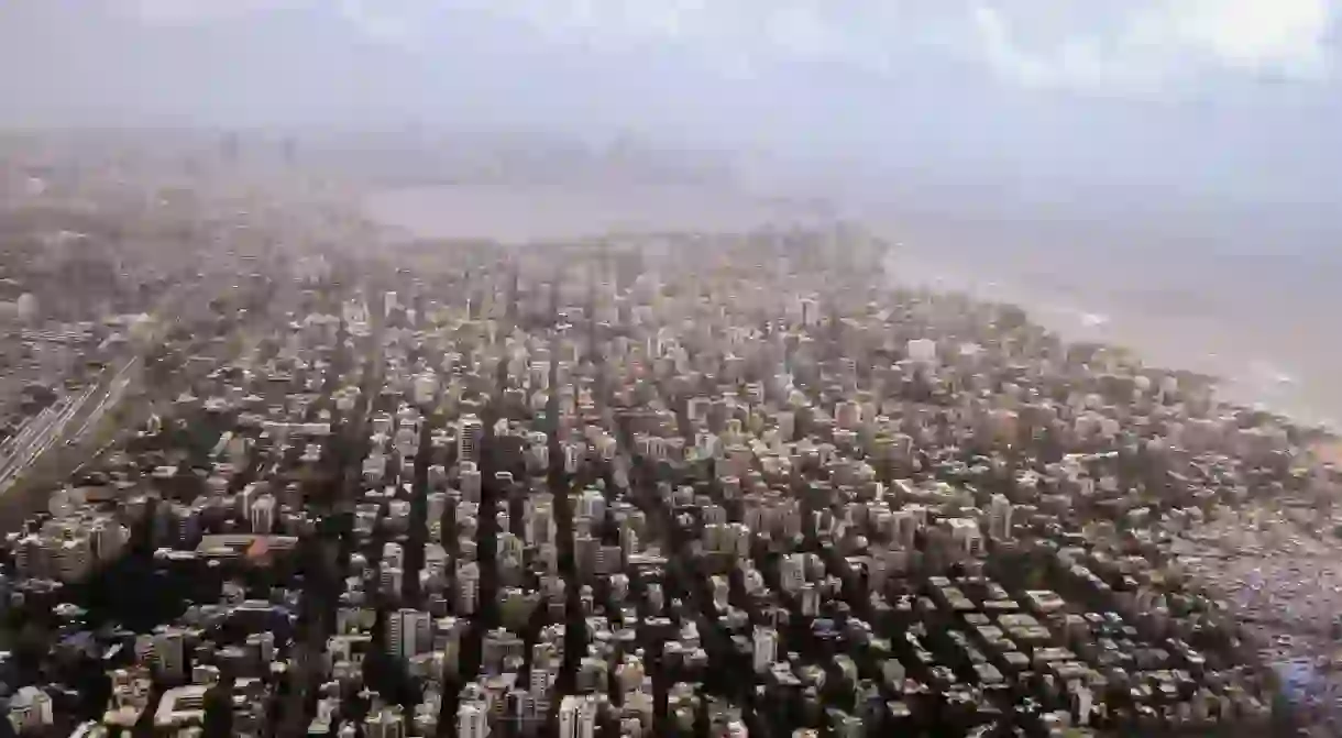 An aerial view of Mumbai and the Arabian sea