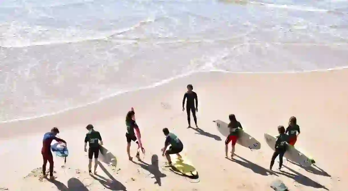 Surfing lesson at Cote des basques beach