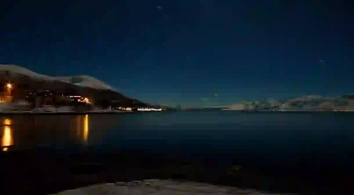 Sea by night close to Tromsø