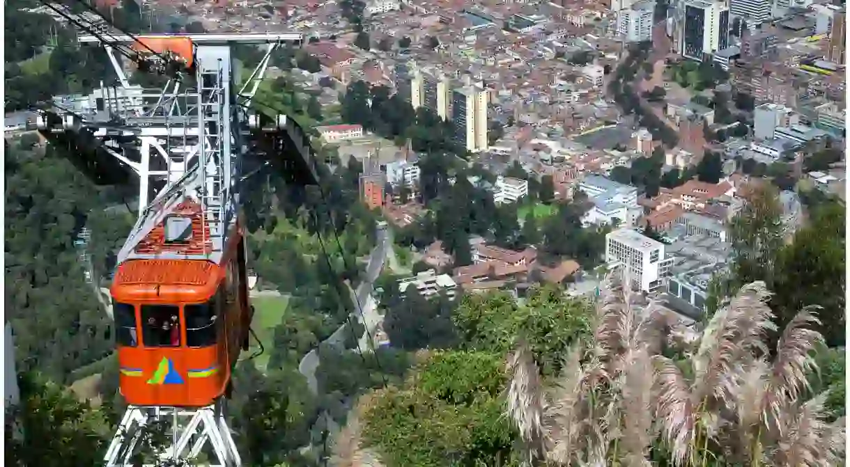 Taking the cable car to Monserrate