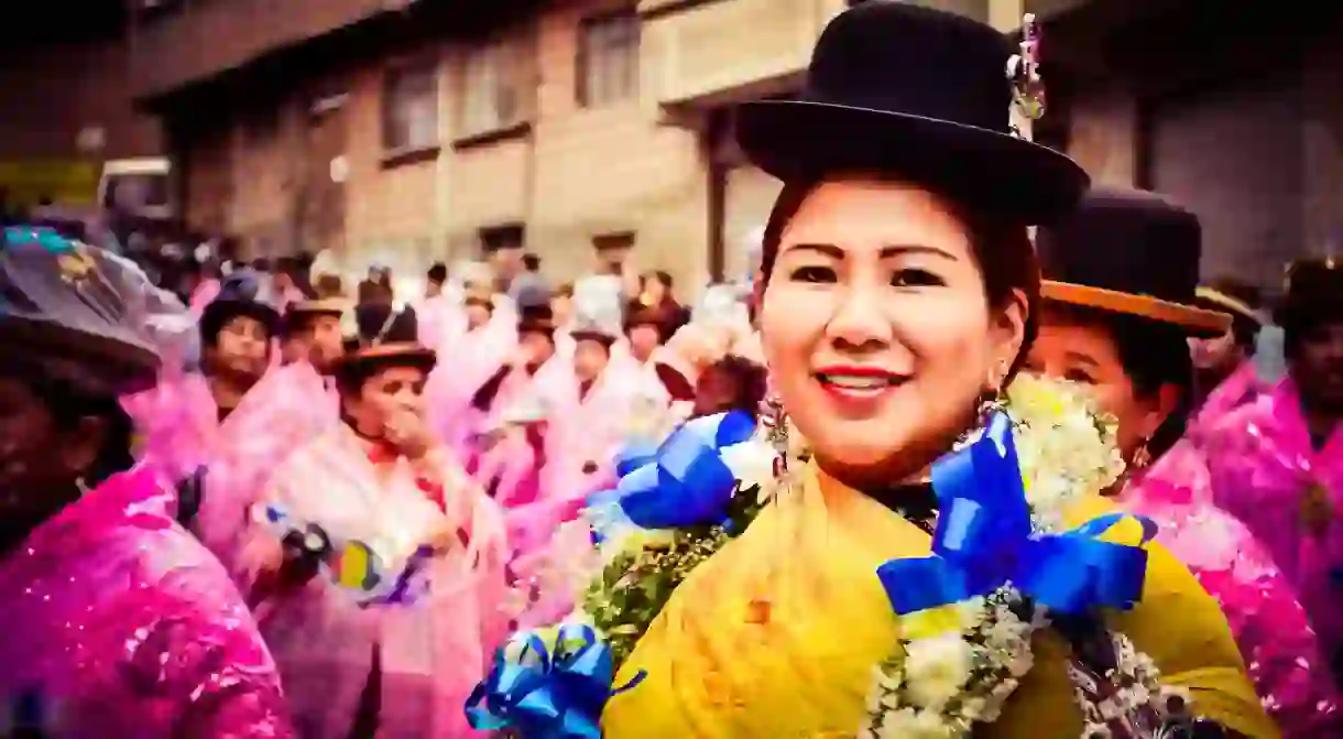 Indigenous Bolivian woman wearing expensive clothes