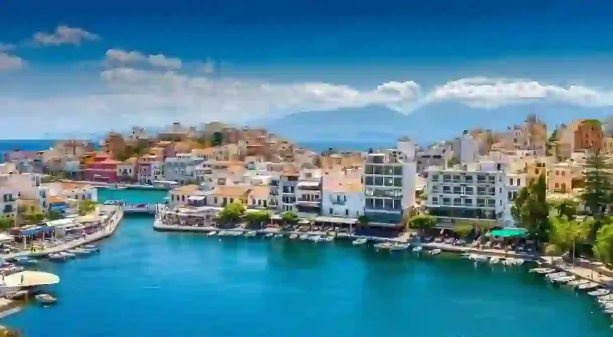 Agios Nikolaos, Crete, Greece. Agios Nikolaos is a picturesque town in the eastern part of the island Crete built on the northwest side of the peaceful bay of Mirabello