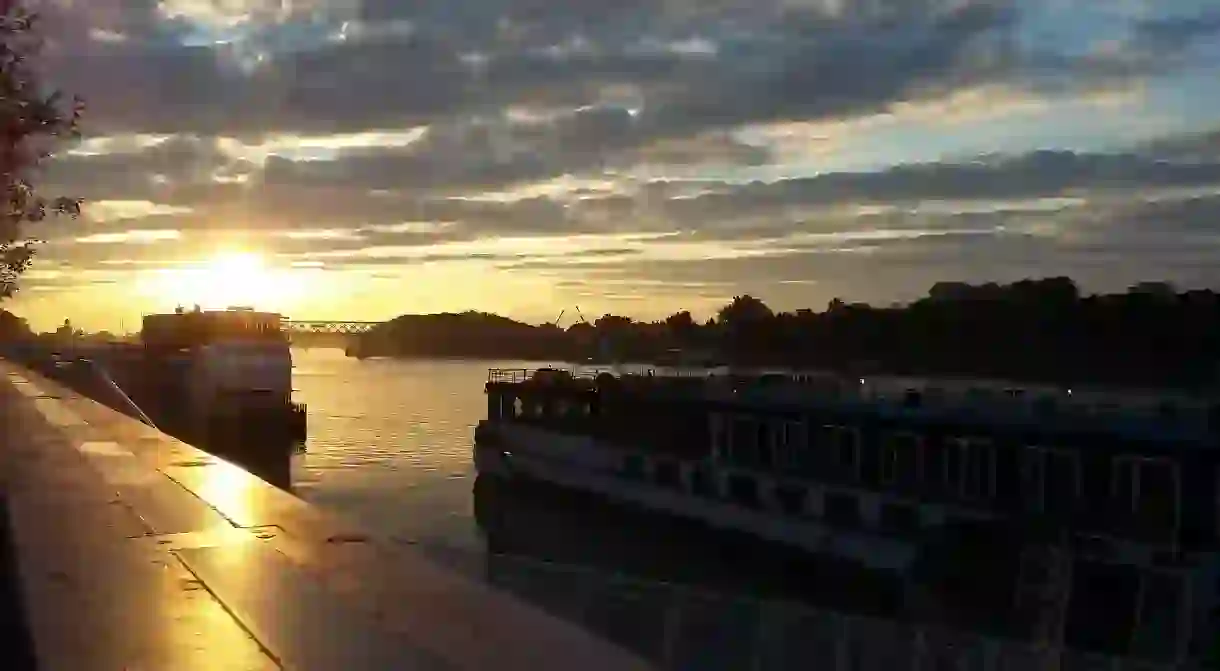 A beautiful sunset on the Danube River in Bratislava.