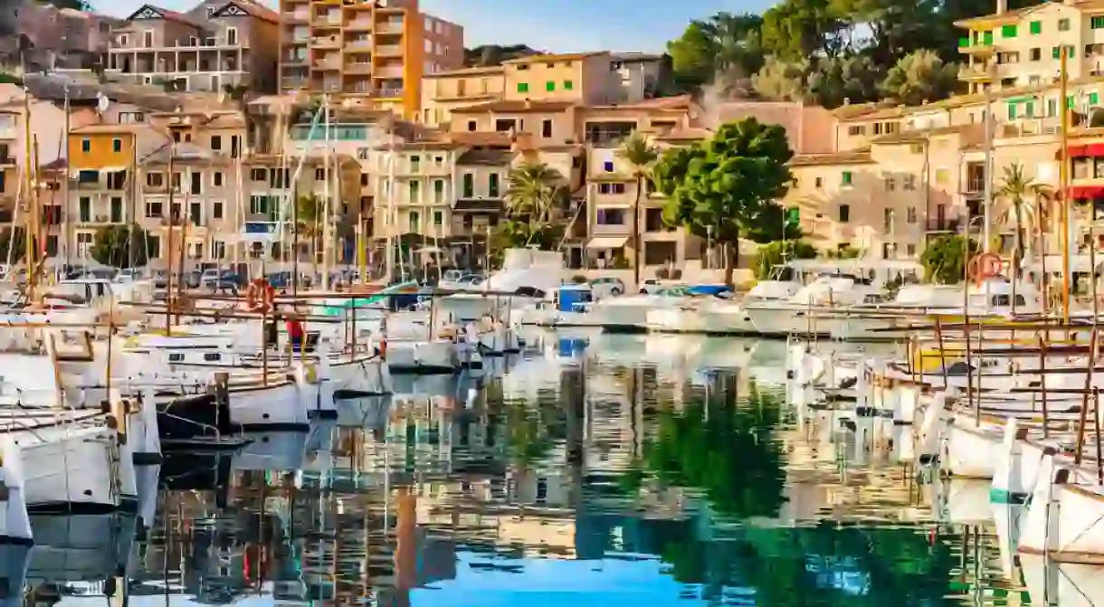 Beautiful view of Port de Soller, Majorca island, Spain Mediterranean Sea