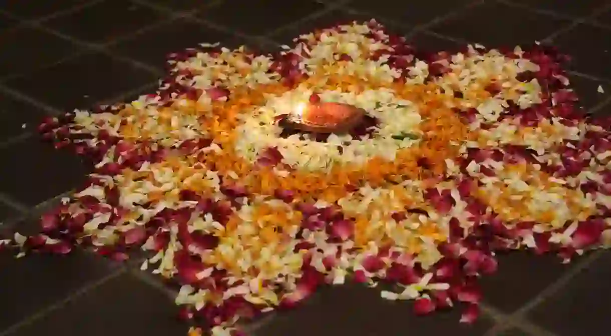 A decoration of flowers usually seen in Indian homes