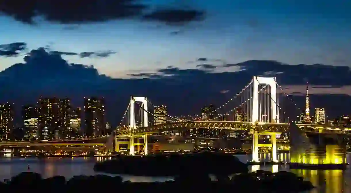 View of Tokyo and Rainbow Bridge from Odaiba