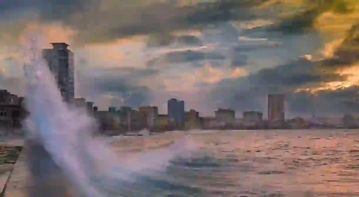 Waves crash against El Malecon in Havana