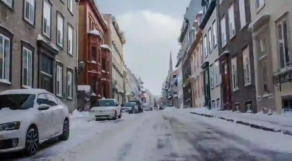 Snowy sidewalks in Quebec City