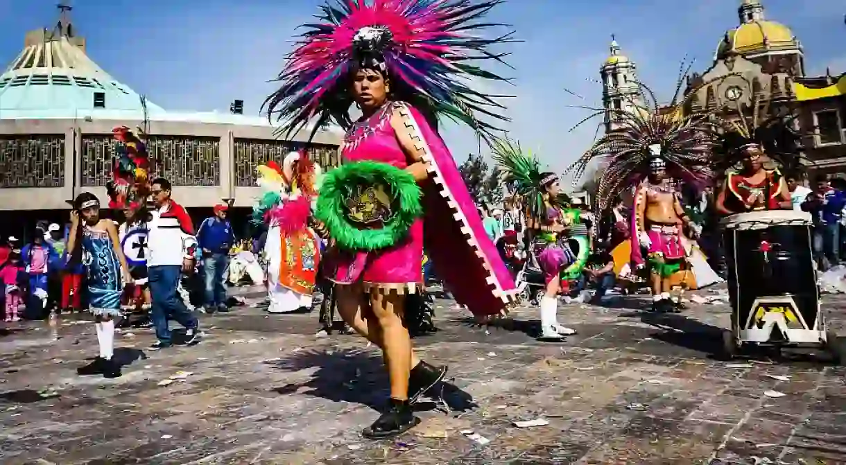 Aztec dance in front of the Basilica