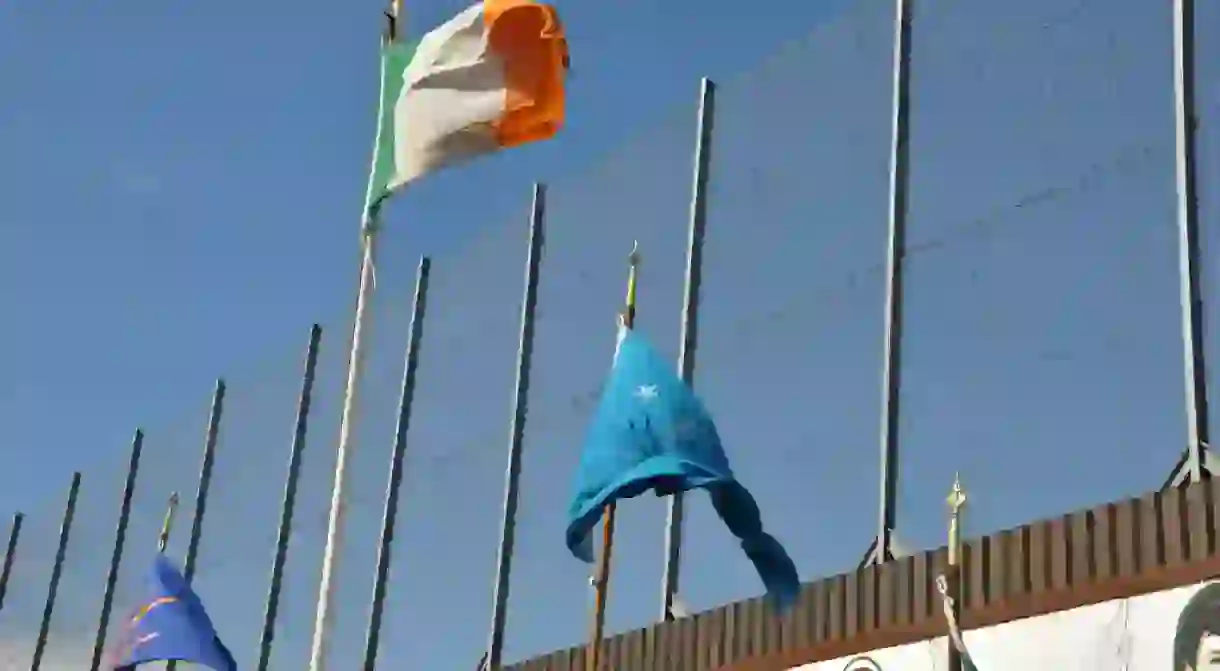 Peace wall behind the Clonard Martyrs Memorial Garden