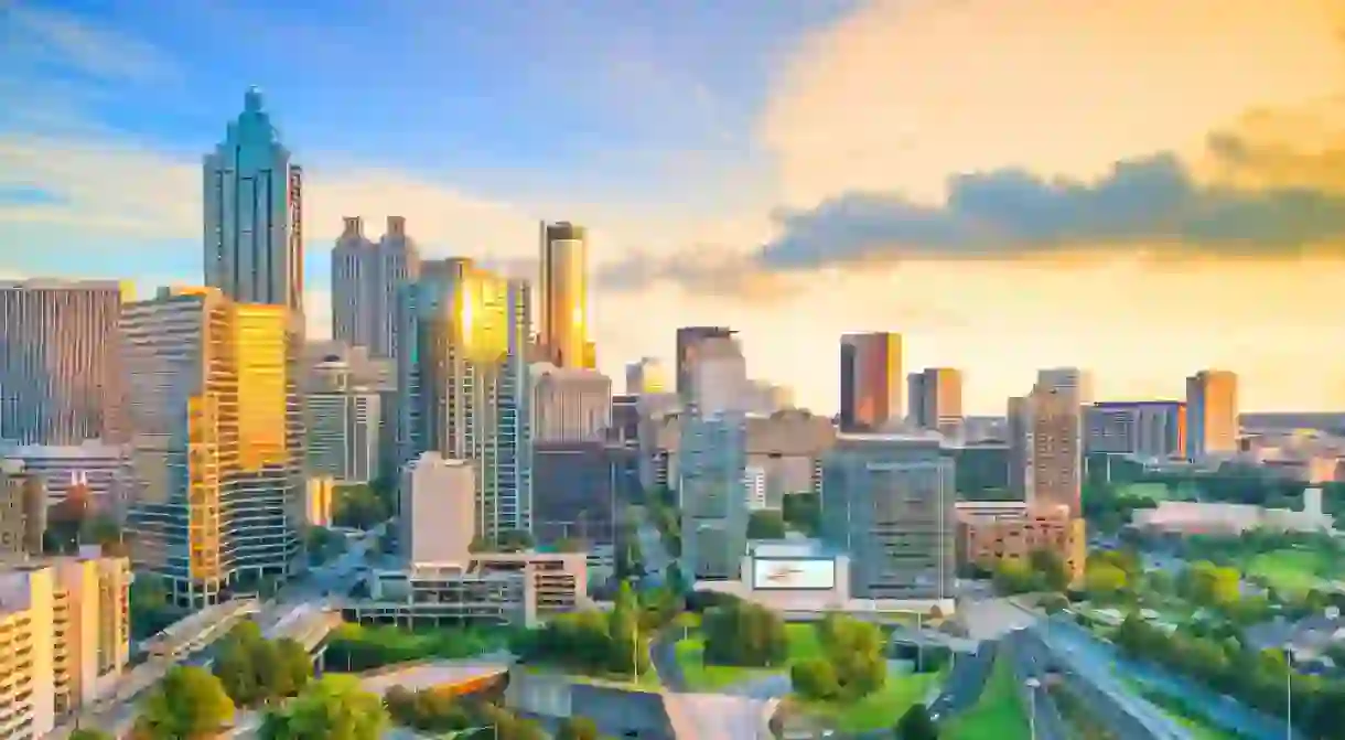 Skyline of Atlanta city at sunset in Georgia, USA