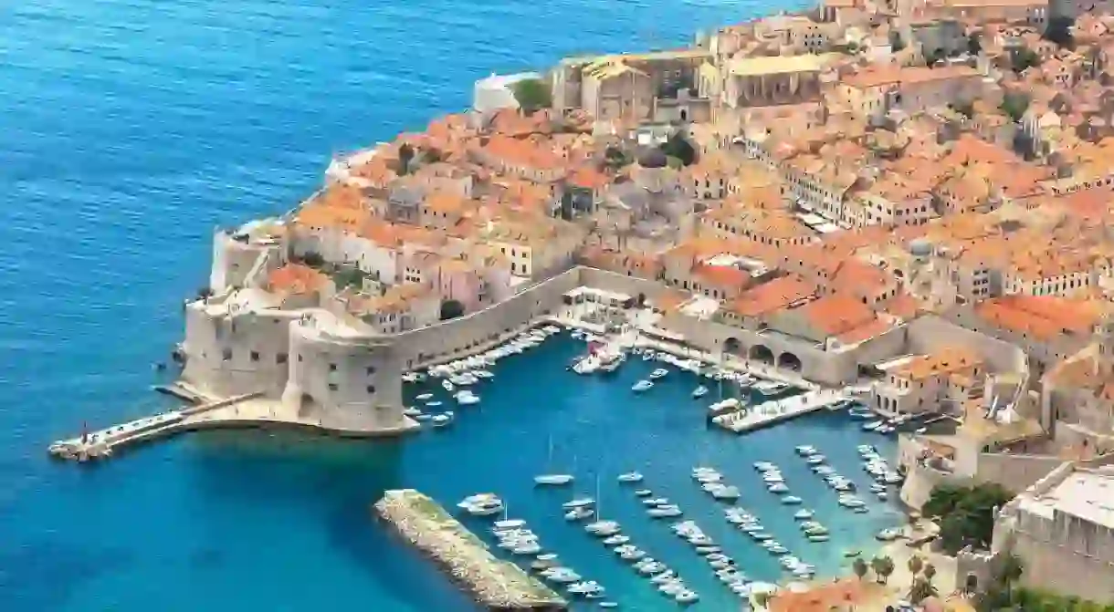 Aerial view of old city Dubrovnik in a beautiful summer day, Croatia