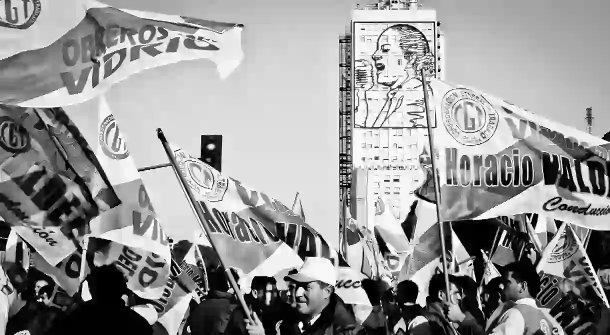 Eva Perón presiding over the streets of Buenos Aires