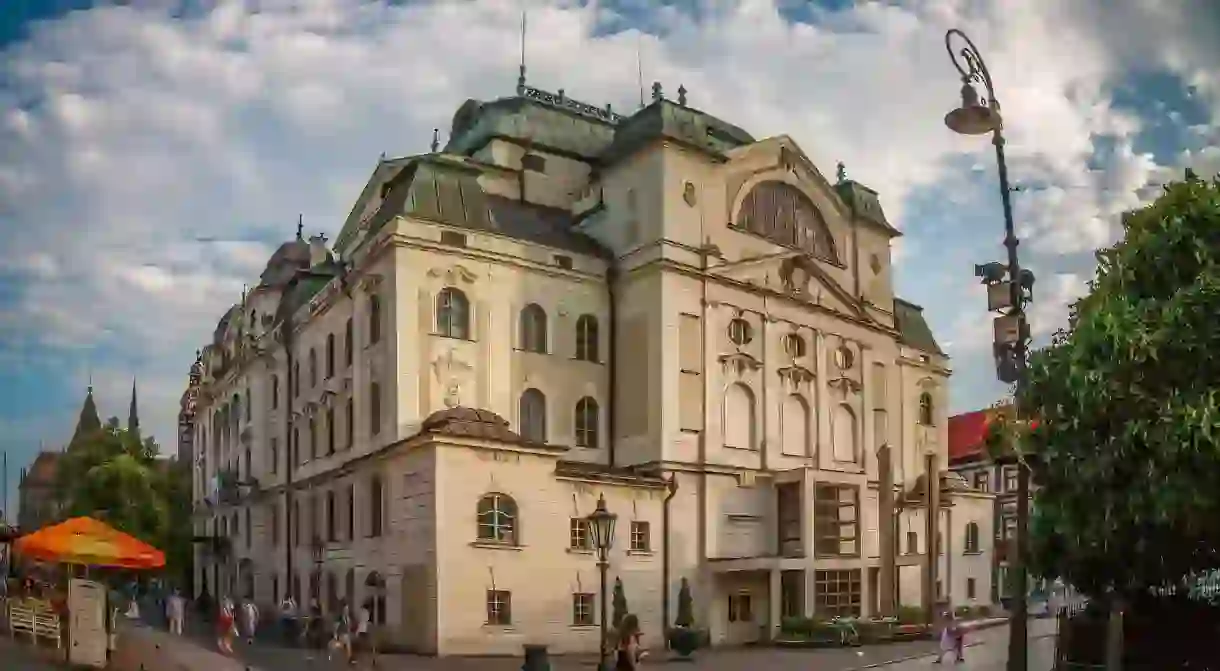 The beautiful old theater building in the historic center of Kosice