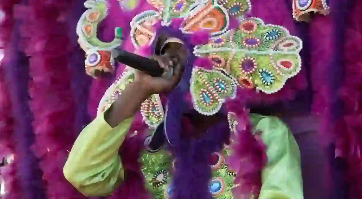 Mardi Gras Indian, 7th Ward second line, New Orleans, 2017