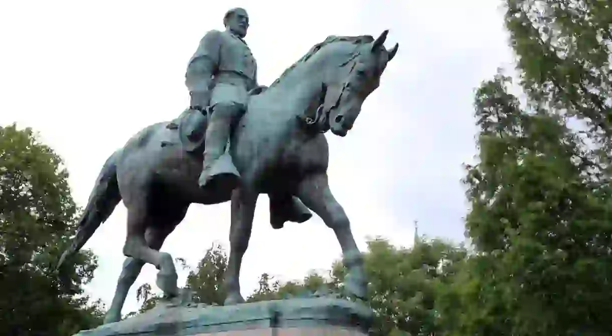 A statue of Robert E. Lee in Emancipation Park in Charlottesville, VA