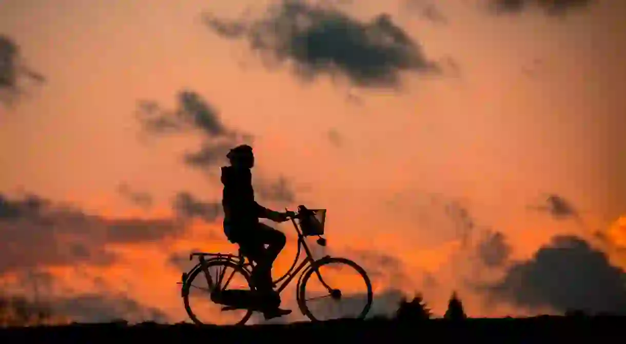 Cyclist against the sunset