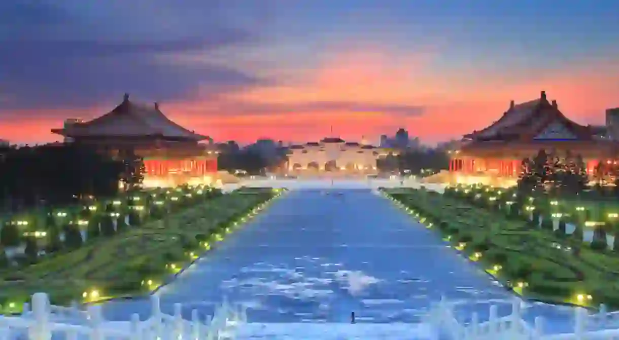 Sunset over the National Taiwan Democracy Square from Chiang Kai-Shek Memorial Hall