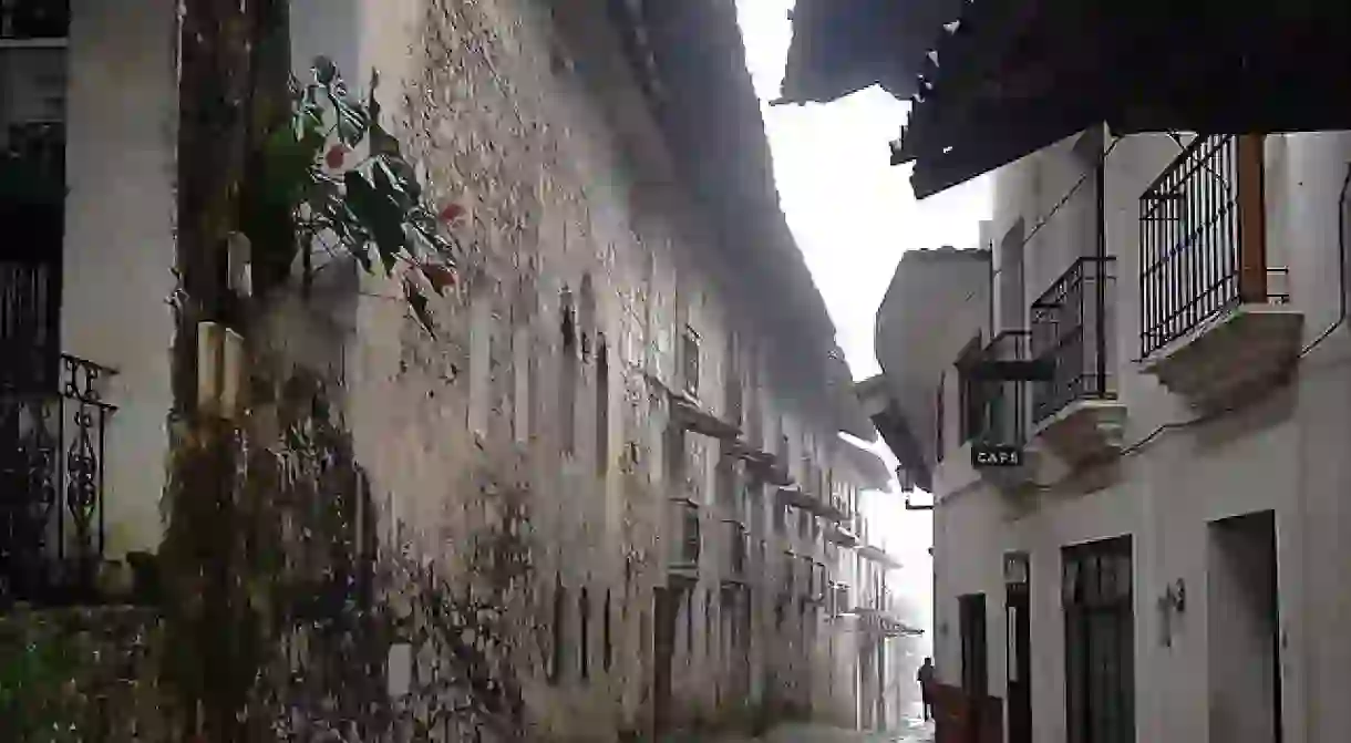 A rainy street in Cuetzalan