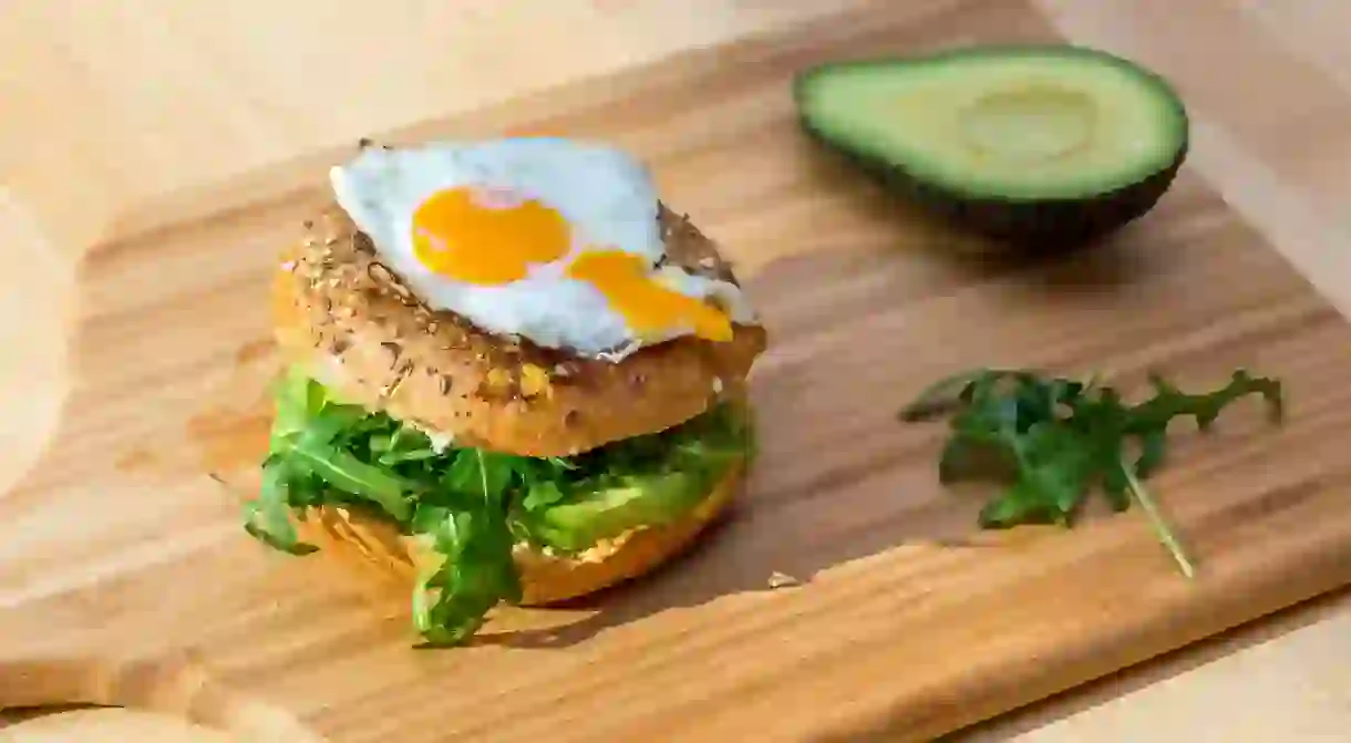 Bagel with egg and avocado