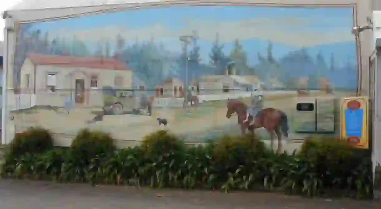 A mural depicting Katikati in the early days