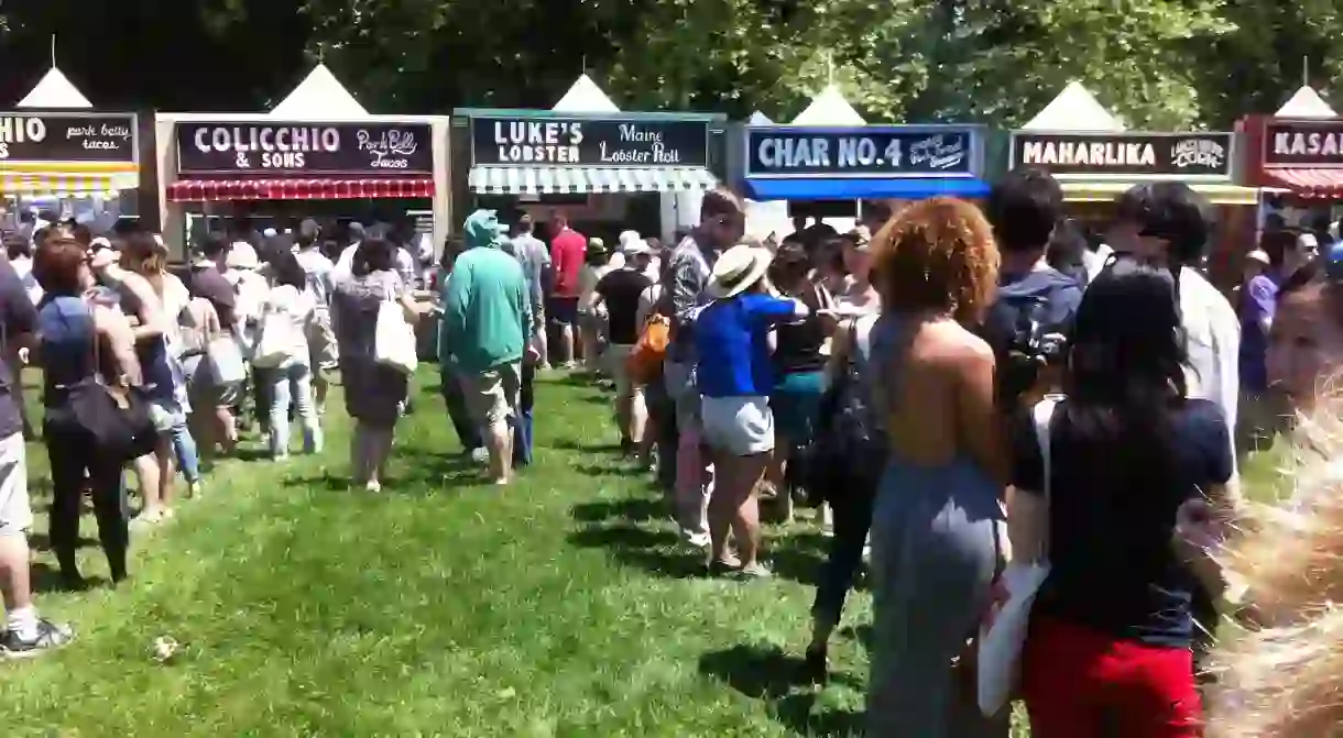 Lines for food stands at GoogaMooga 2012 /