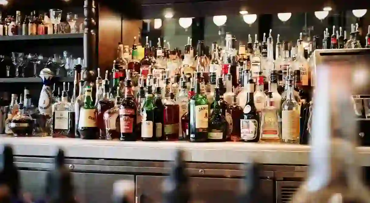 A well-stocked bar