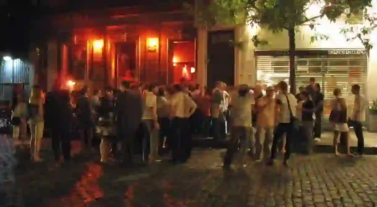 Revelers outside an expat bar in Buenos Aires