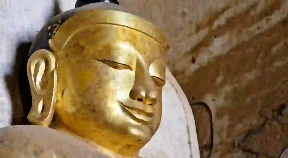 The head of a statue of Buddha in Bagan