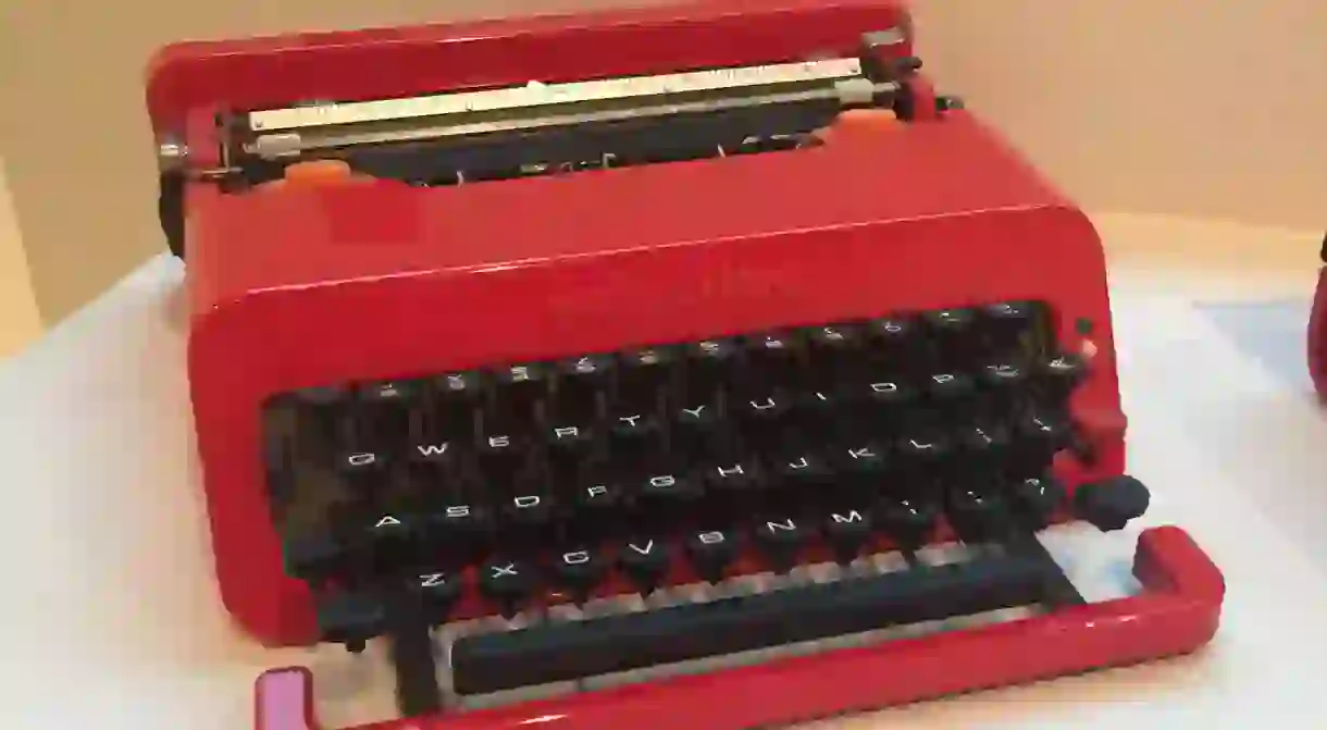 The Valentine typewriter on exhibit at The MET Breuers Ettore Sottsass: Design Radical