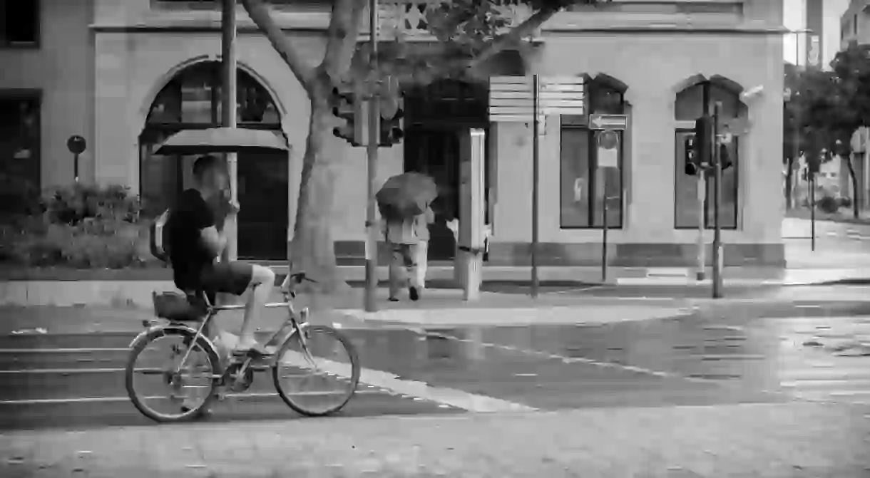 Cycling in the rain in Cologne